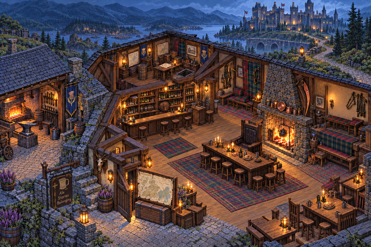 Warmly lit Wee Dram tavern